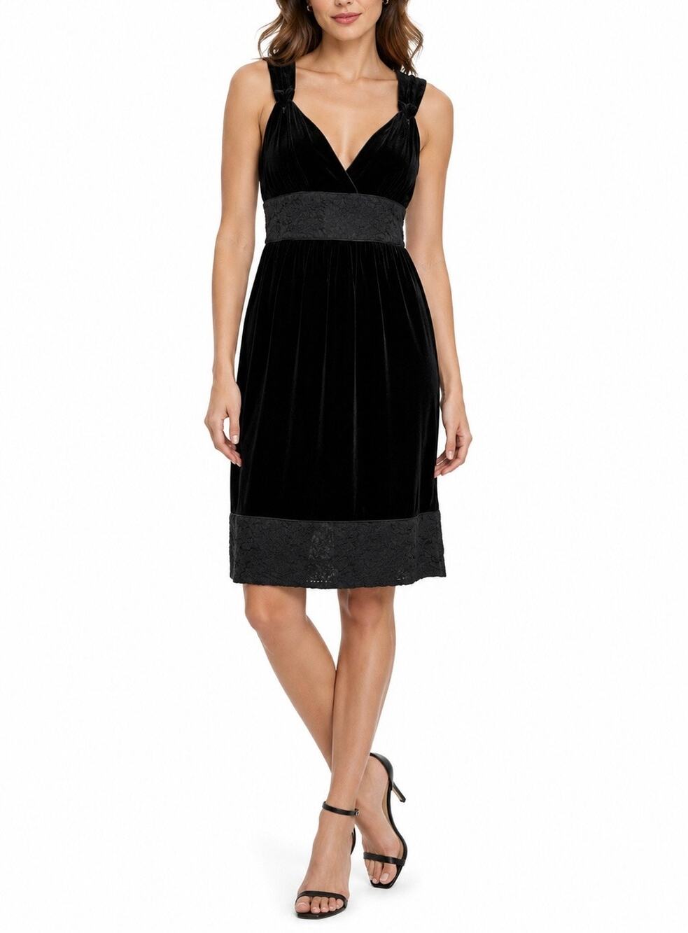 To The Max Black Velvet Lace Trim Empire Waist Cocktail Dress Size 4